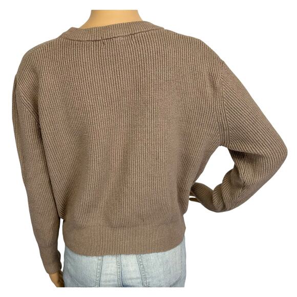 2/$30 Elodie Boxy Dolman Cropped Sweater Taupe Tan Long Sleeve Ribbed Size XS - Picture 5 of 12